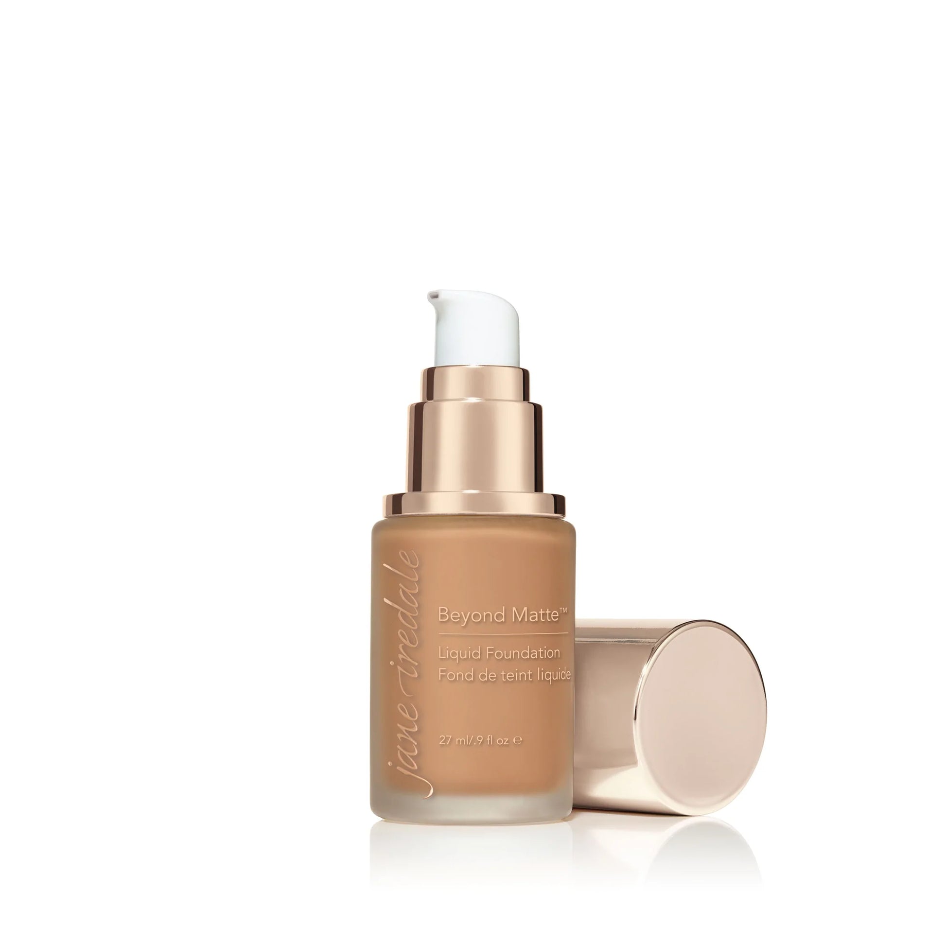 jane iredale Beyond Matte Liquid Foundation - M11 Dark with Peach/Pink Undertones. Open Pump Bottle