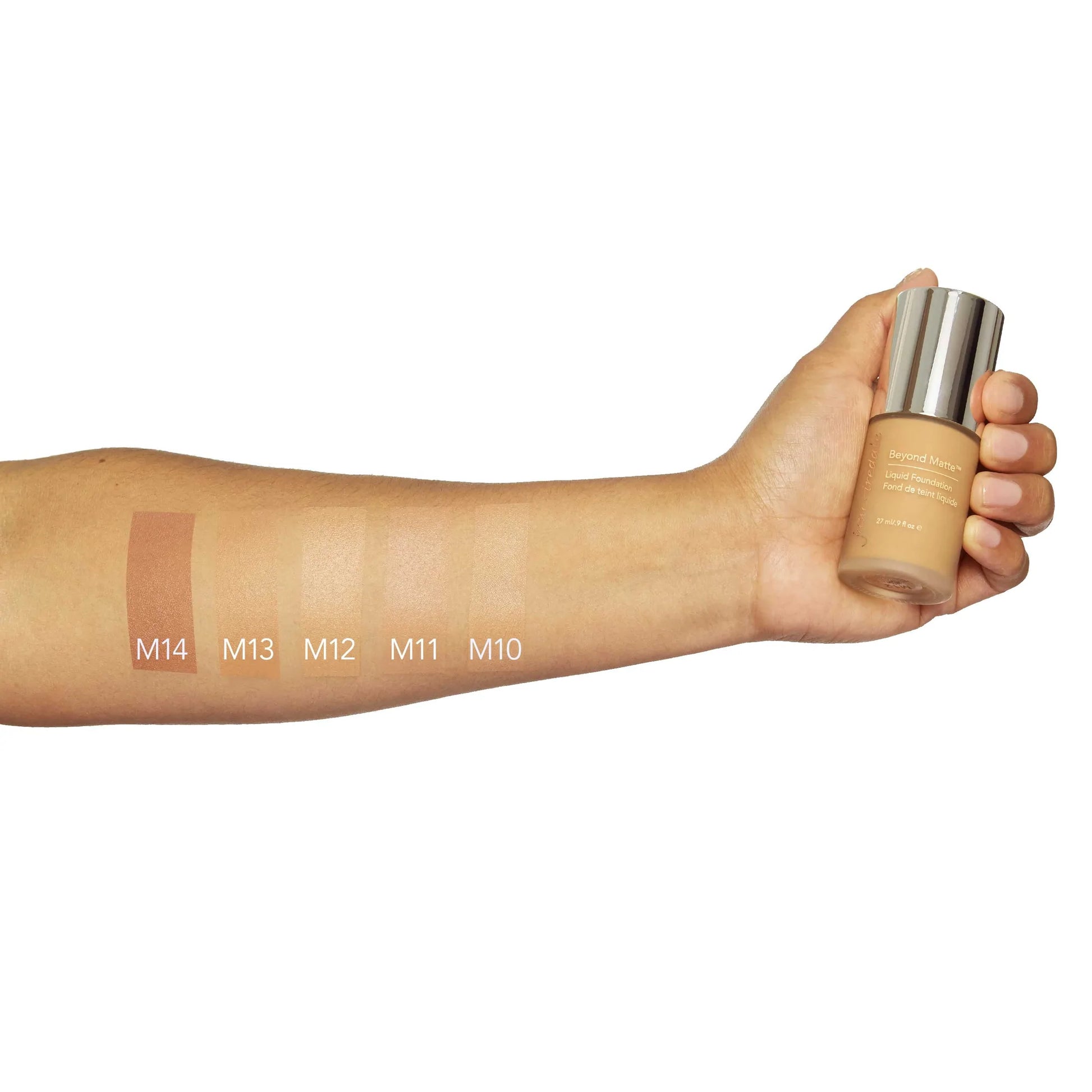 jane iredale Beyond Matte Liquid Foundation - 5 Arm Swatches M10, M11, M12, M13, M14