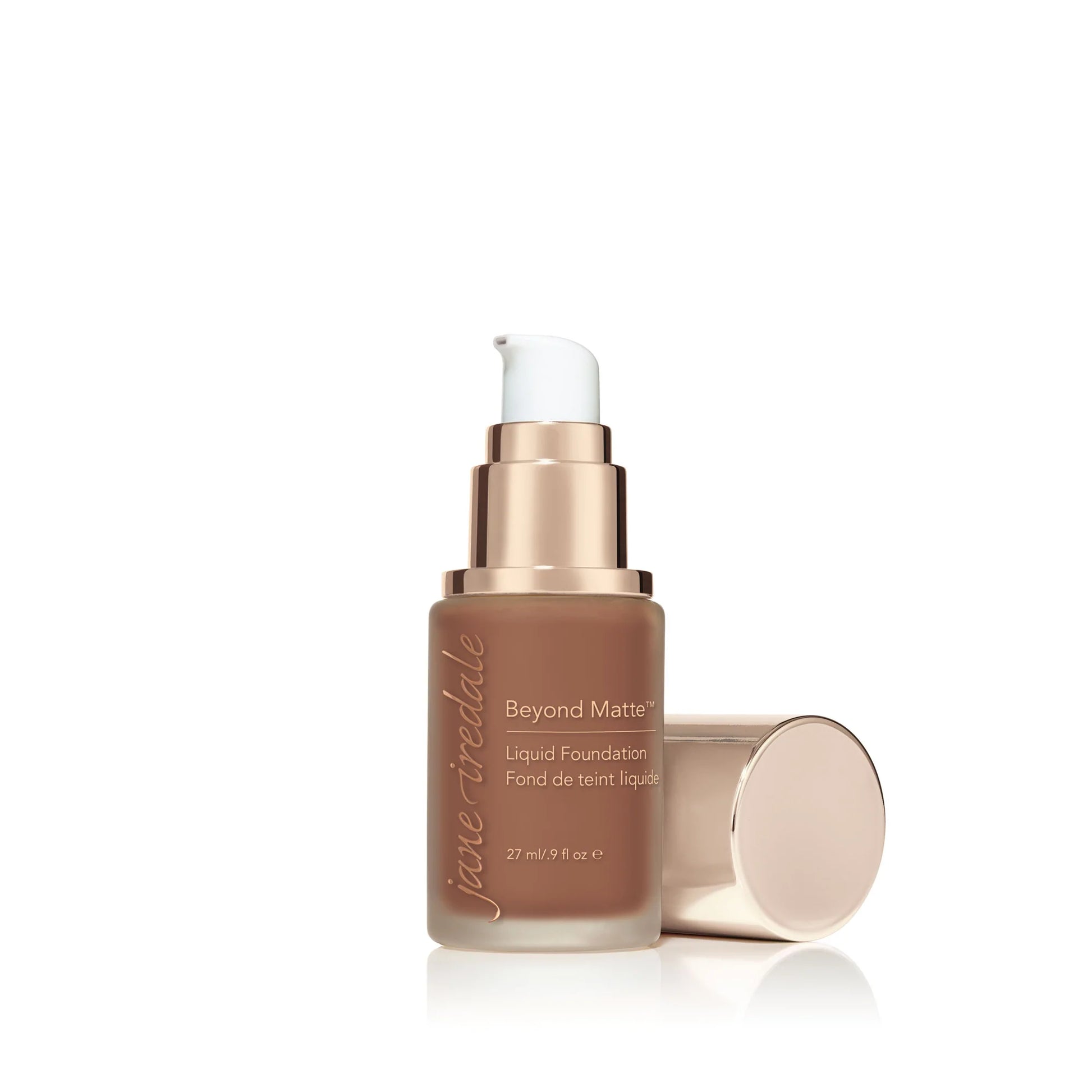 jane iredale Beyond Matte Liquid Foundation - M14 Deep Brown with Sienna Undertones. Open Pump Bottle
