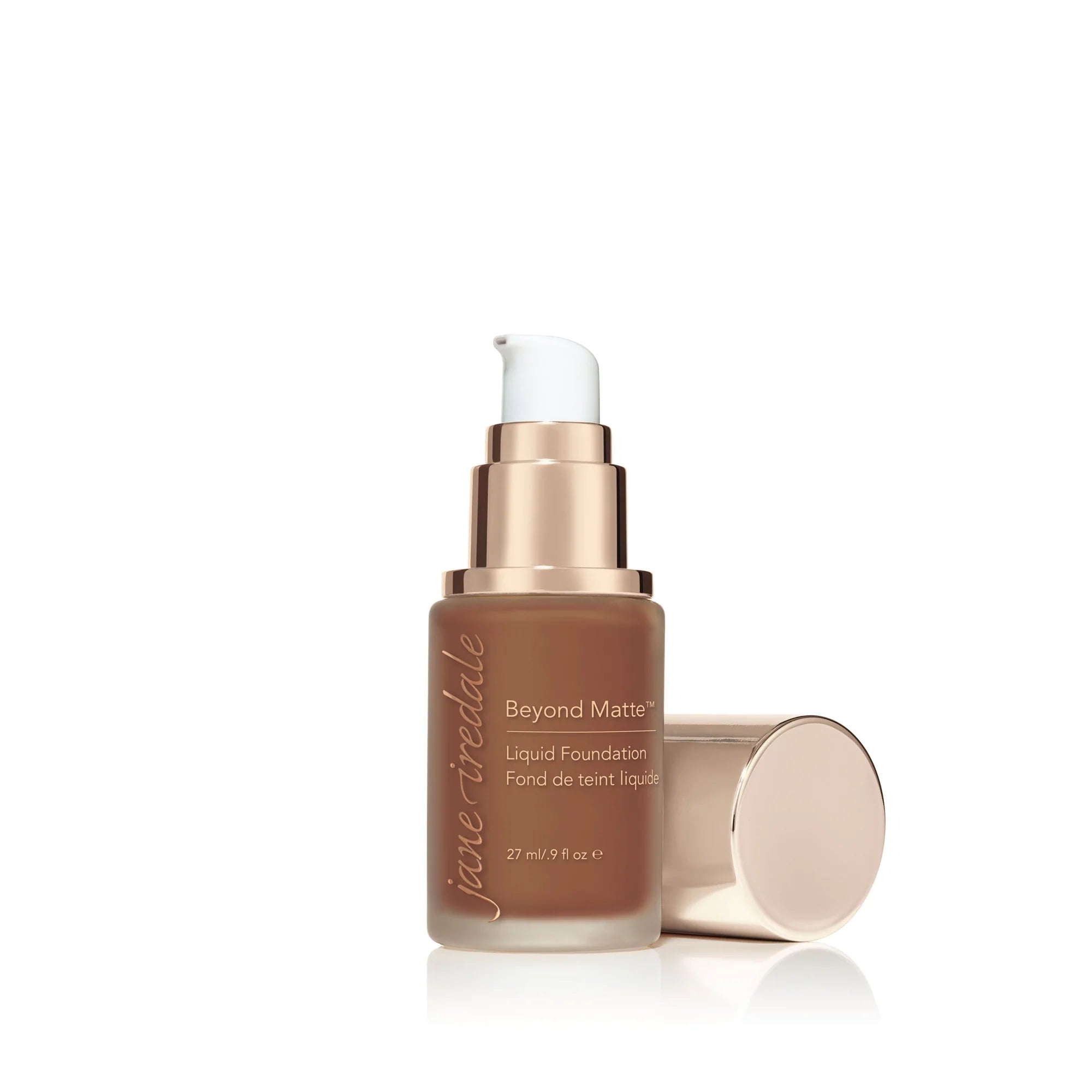jane iredale Beyond Matte Liquid Foundation - M16 Deeper Brown with Red Undertones. Open Pump Bottle