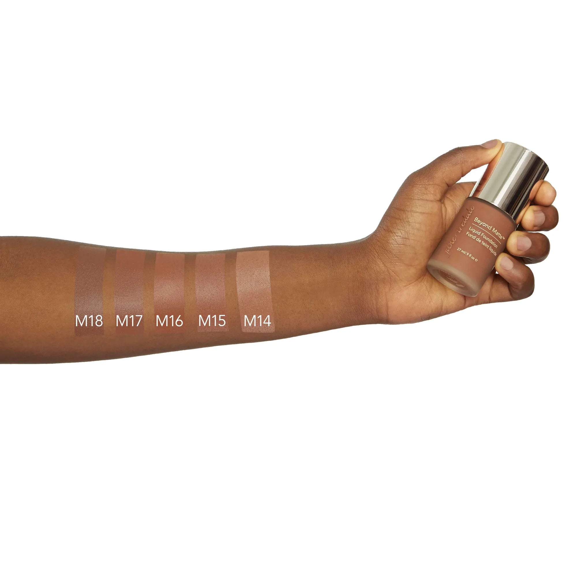 jane iredale Beyond Matte Liquid Foundation - 5 Arm Swatches M14, M15, M16, M17, M18