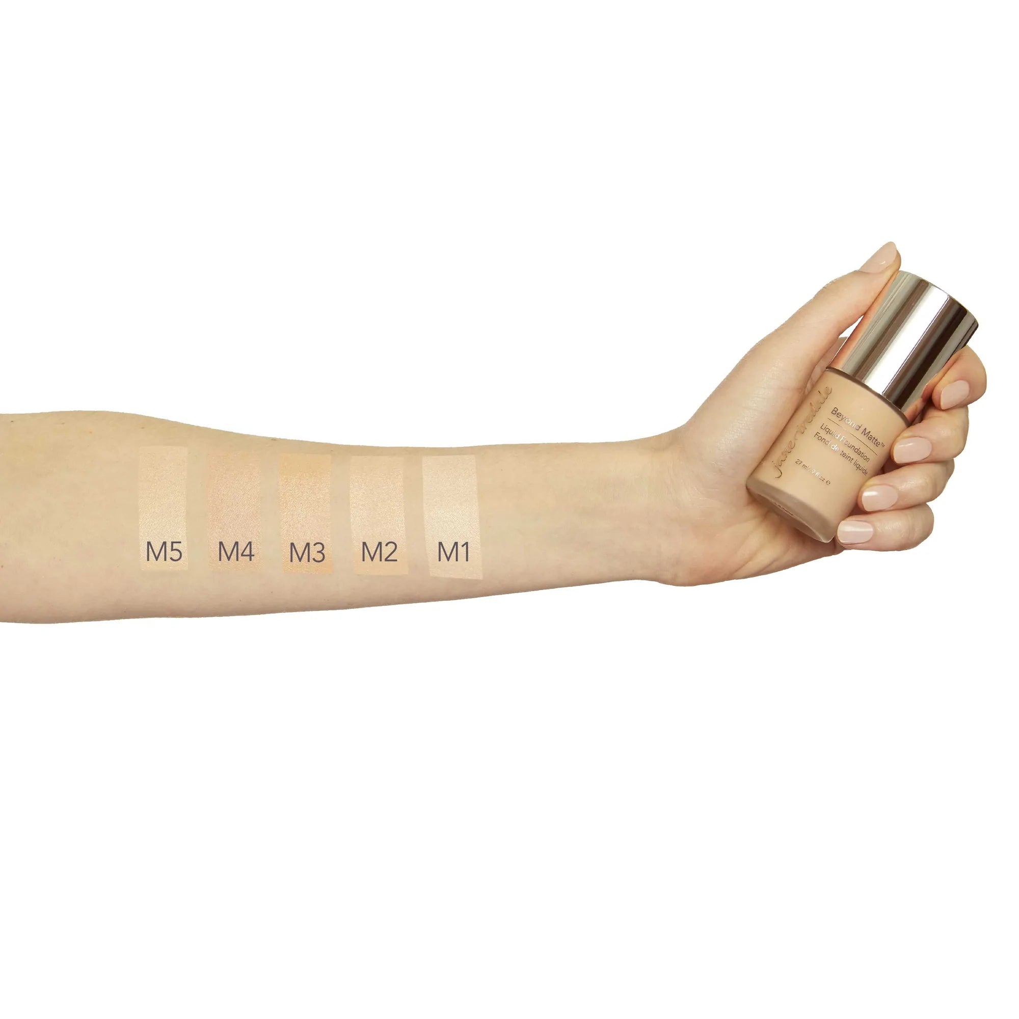 jane iredale Beyond Matte Liquid Foundation - 5 Arm Swatches M1, M2, M3, M4, M5