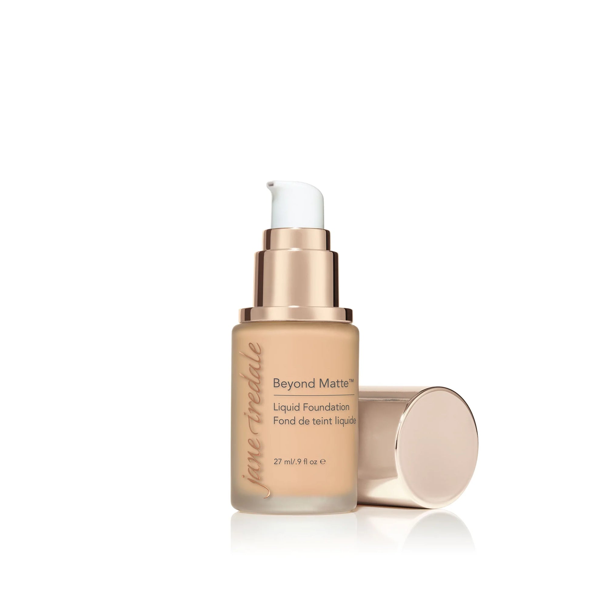 jane iredale Beyond Matte Liquid Foundation - M3 Light to Medium with Peach Undertones. Open Pump Bottle