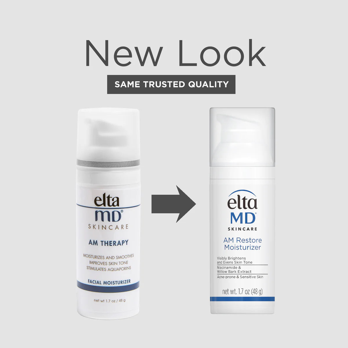 new look for AM restore moisturizer