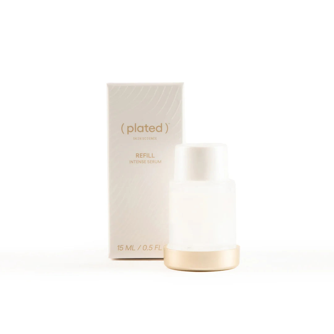 Plated Intense Serum Refill and box against white background