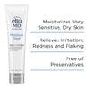A tube of EltaMD Moisture Seal with the text: "Moisturizers very sensitive, Dry Skin. Relieves Irritation, Redness, and flaking. Free of Preservatives."