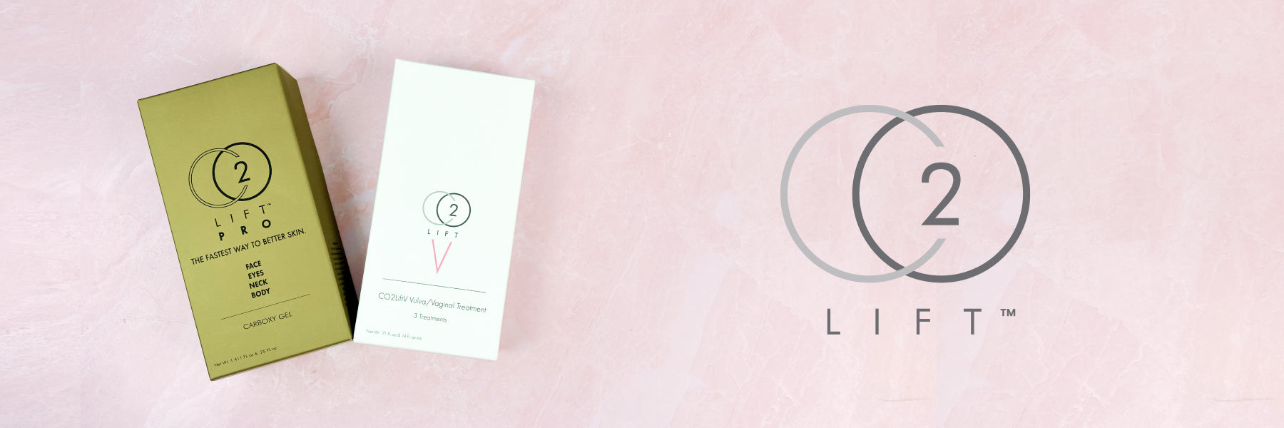 Two Co2 Lift boxes laid out on a pink background with the Co2 Lift logo superimposed.