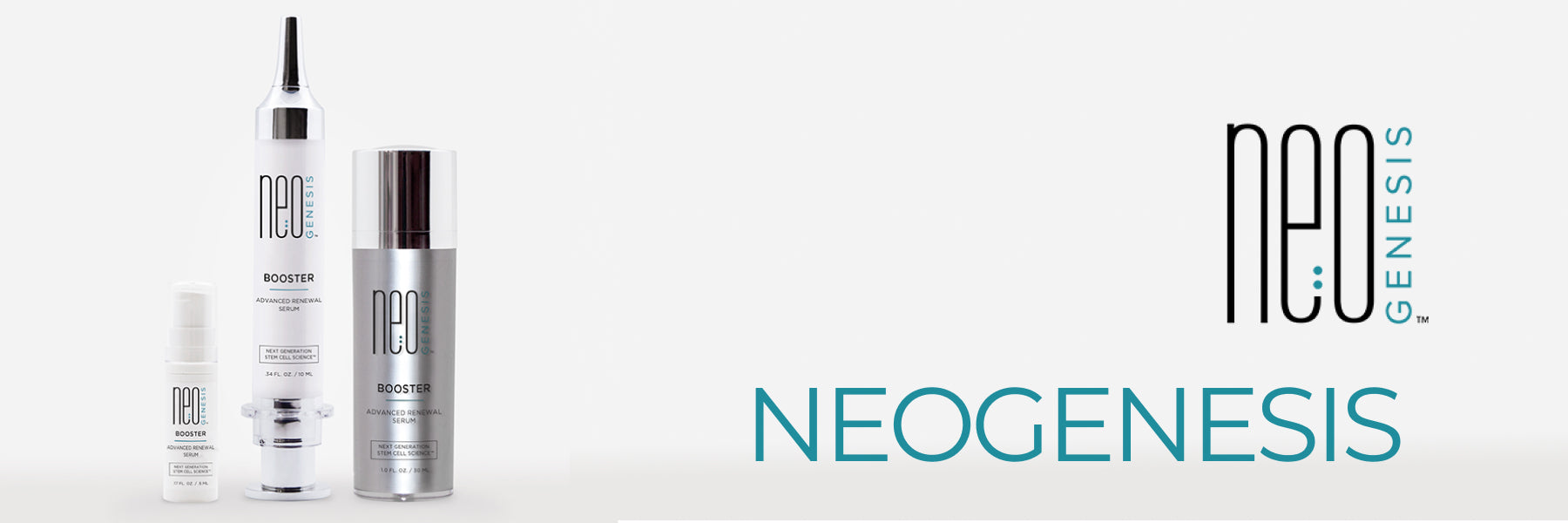 Three Neogenesis products stand against a white background with the Neogenesis logo.