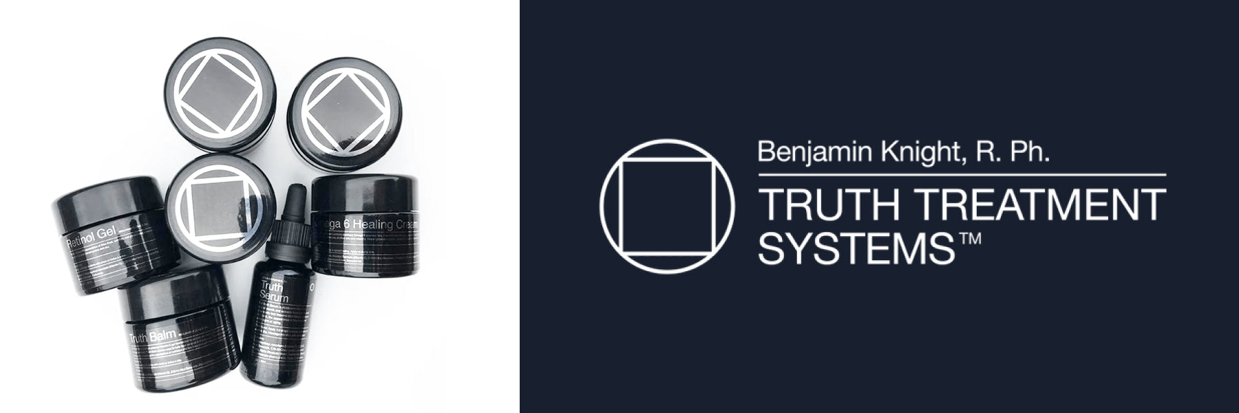Seven Truth Treatments products are artfully arranged on a white background, with the Truth Treatments logo to the right.