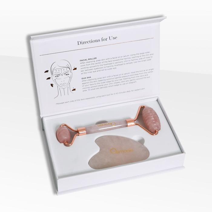 Osmosis Rose Quartz Facial Roller + Gua Sha Set - Harben House - Osmosis