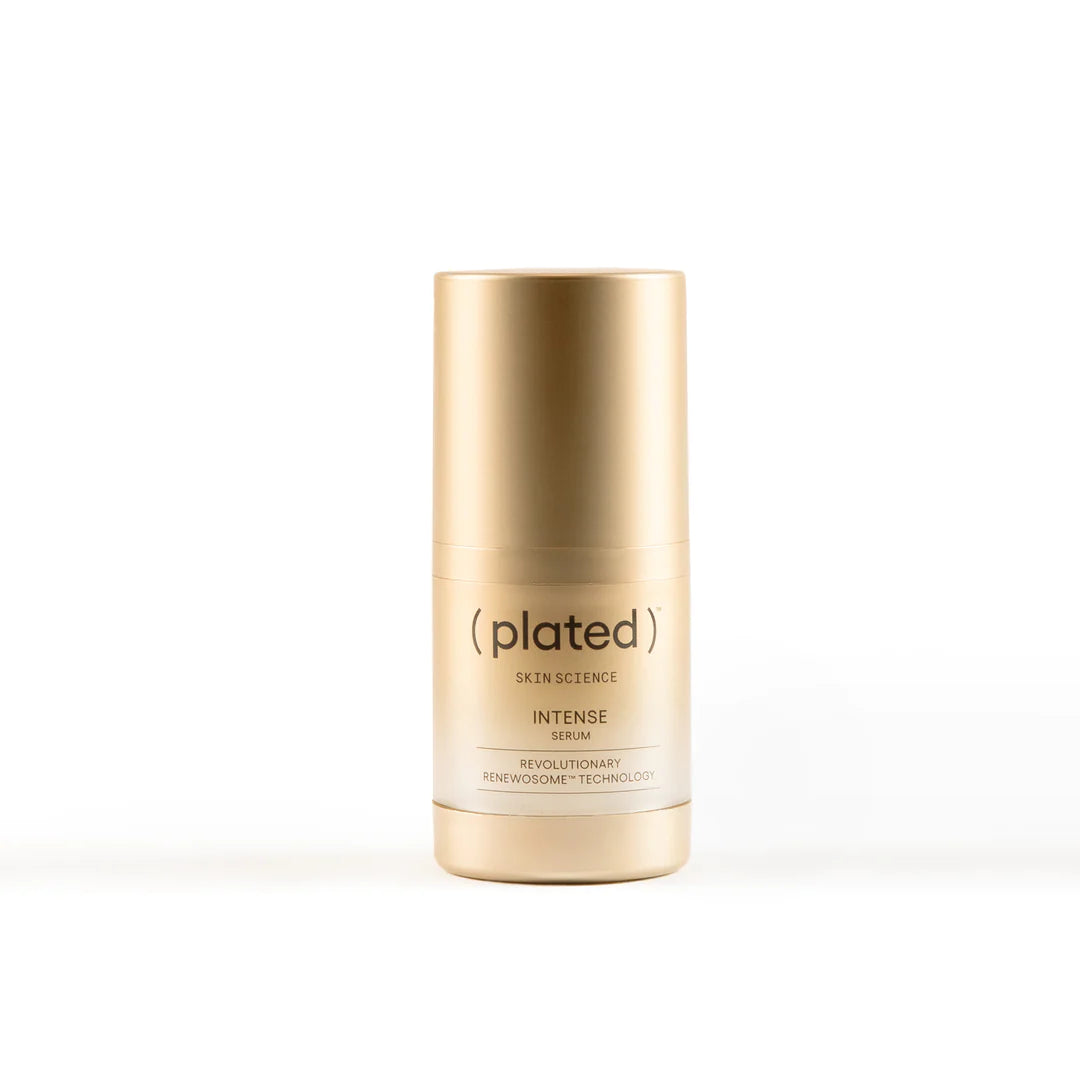 Plated Intense Serum bottle against white background