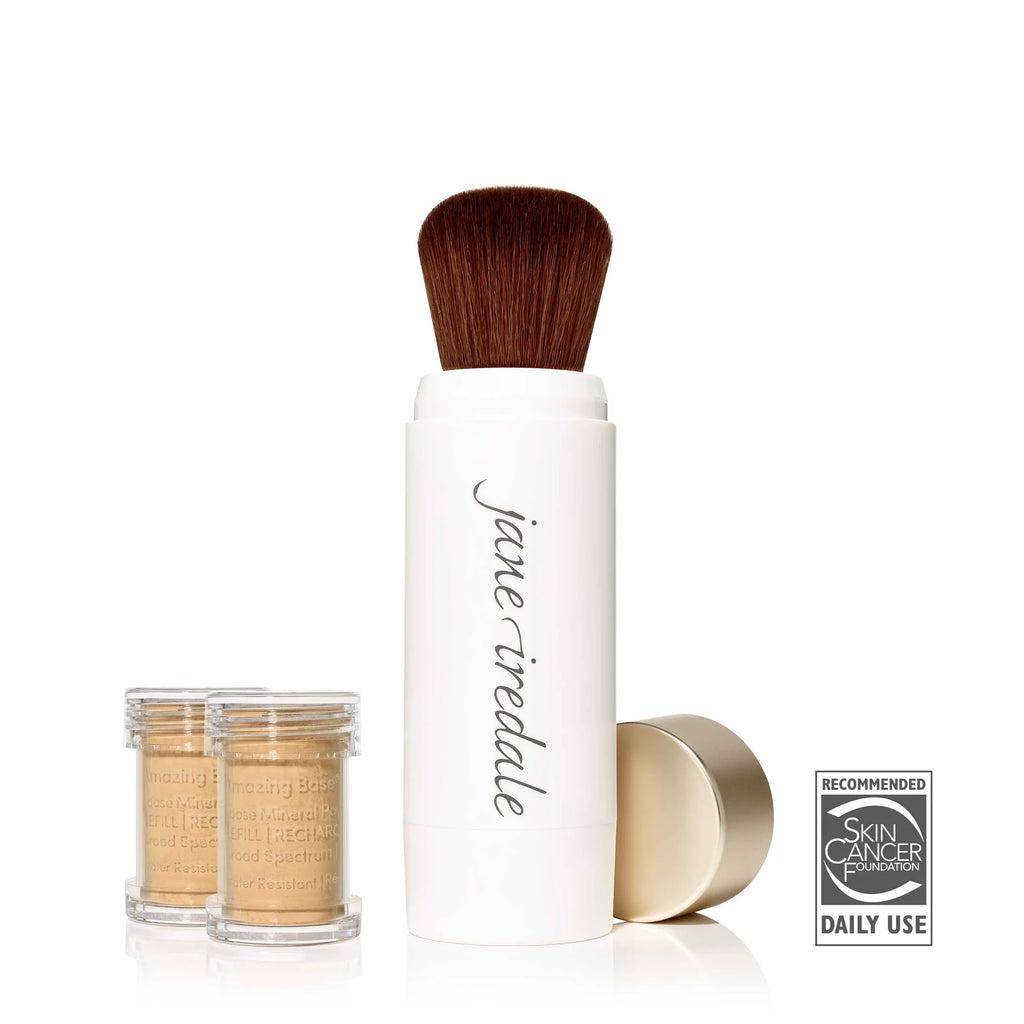 Jane Iredale Amazing Base Loose Mineral Powder Refillable Brush - Golden Glow - Self Dispensing Makeup Brush