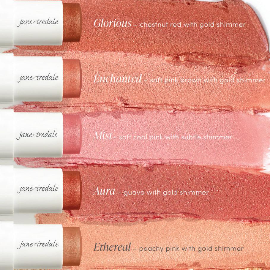 jane iredale Glow Time Blush Stick Swatch Comparison side by side