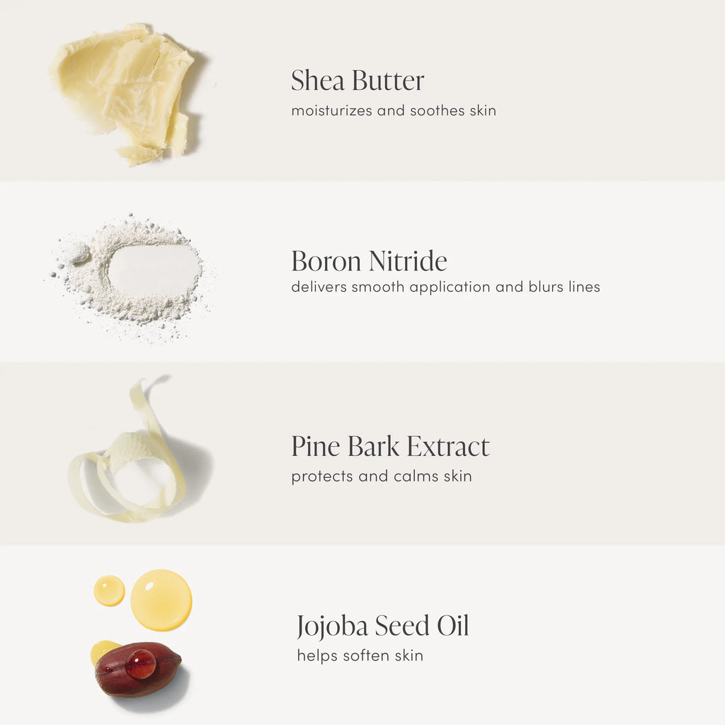 Jane Iredale PurePressed Eye Shadow Single Key Ingredients are Shea butter, Boron Nitride, Pine Bark Extract, and Jojoba Seed Oil