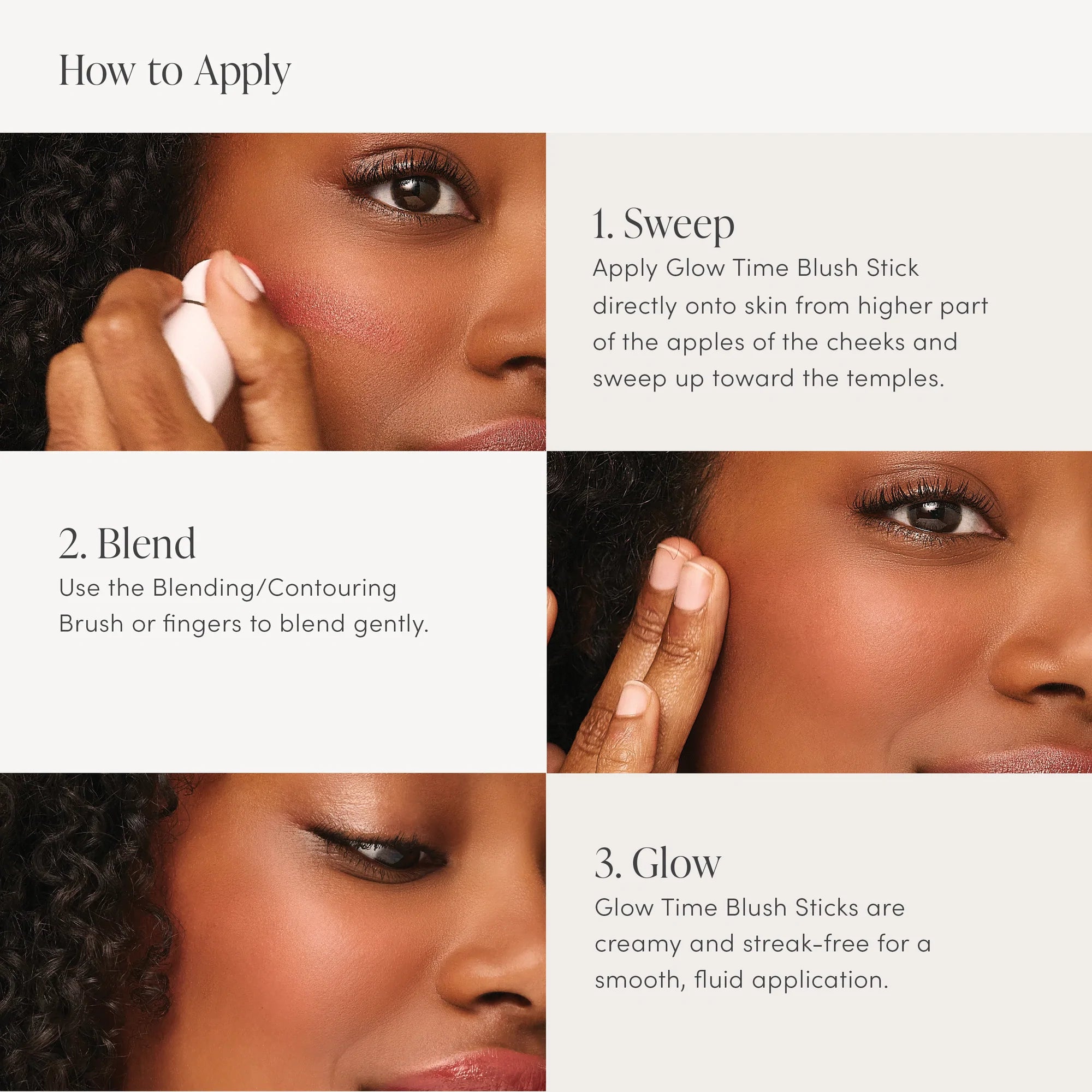 jane iredale Glow Time Blush Stick Application 3 Steps